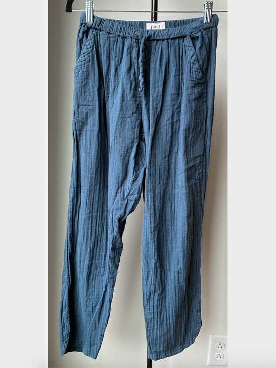 Pact Pants - Pact Blue-Gray Cotton Tapered Drawstring Pants - Size S